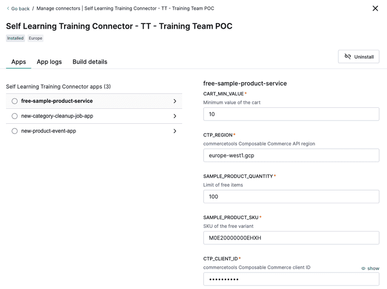 Connector apps configuration.)