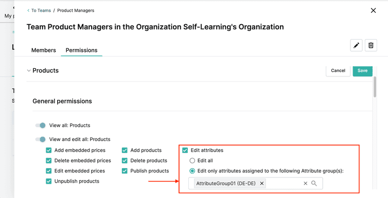 Adding Attribute Group in Team permissions in Merchant Center.