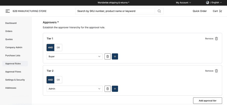 Approval Rules page with approvers selected