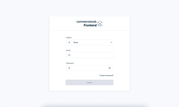 The Studio login page with project drop-down, email field, password field, and login button.