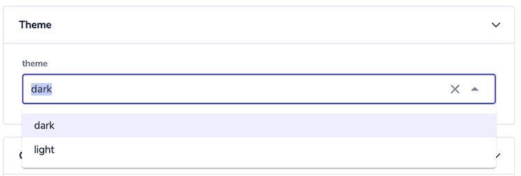 A dropdown field of a Frontend component to choose theme