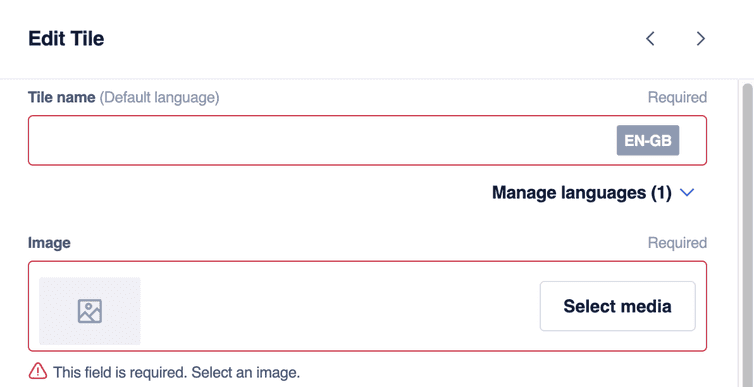 A group field of a Frontend component to select category