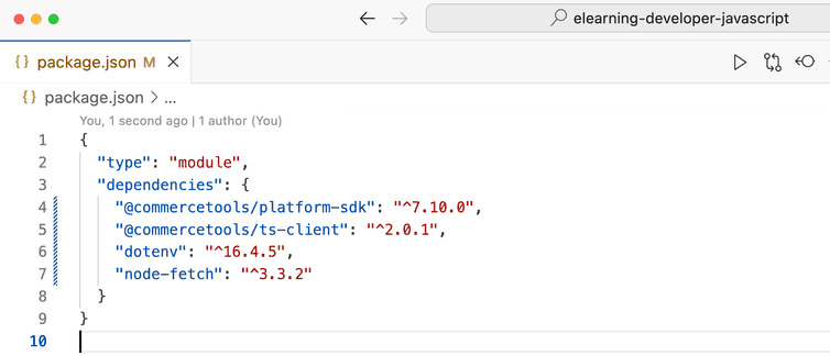 Package.json showing all three packages installed.