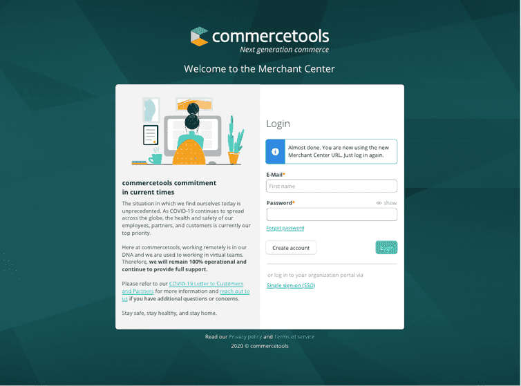 New login screen of the Merchant Center.