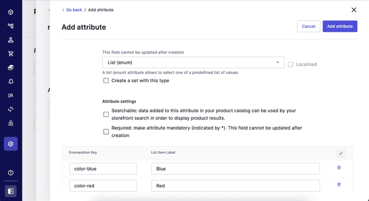 Key and label values defined for an enum.