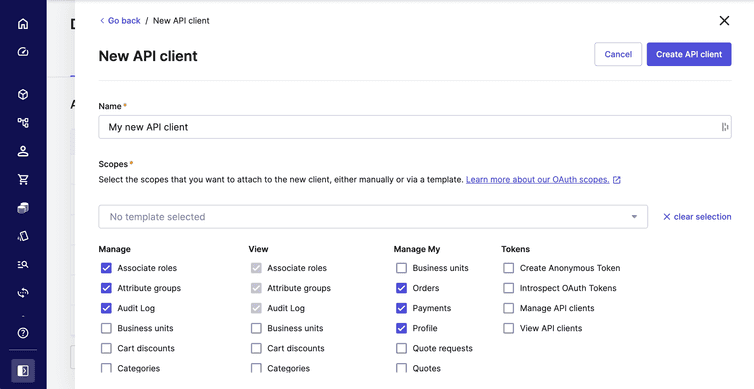 Scopes granted to API Clients to access specific parts of a Project's data.