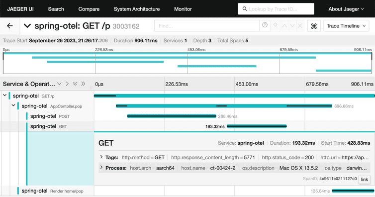 Traces in the Jaegar UI